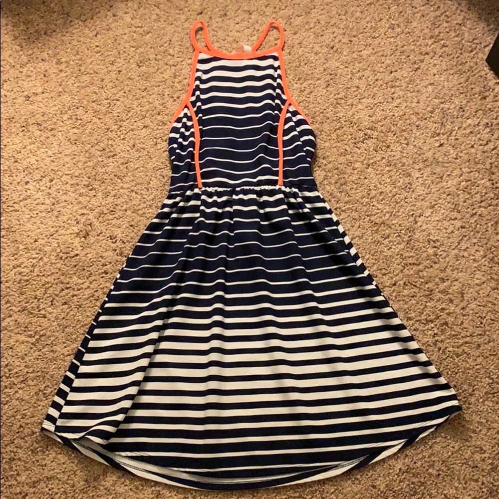 Size small blue and white striped with coral